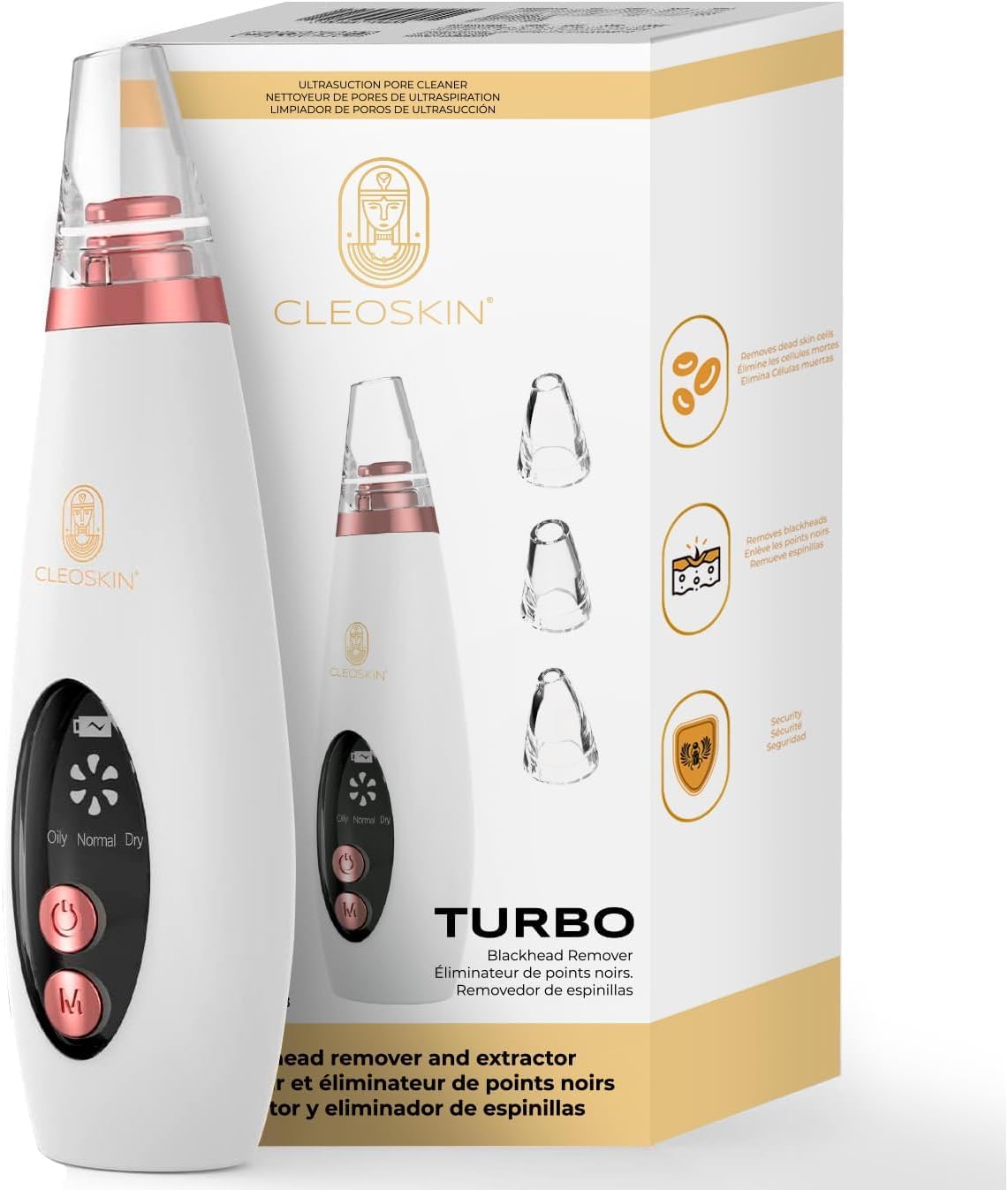 CLEOSKIN Espátula Peeling ultrasónica y turbo removedor de espinillas y puntos negros, exfolia la piel. elimina el sebo facial, máquina de limpieza profunda para acné, comedones, granos. Cuidado de la piel, skincare.