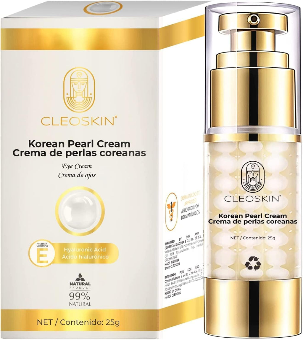CLEOSKIN Crema contorno de ojos de Perlas Coreanas, elimina ojeras, iguala el tono de la piel, reafirmante, hidratante, skincare coreano, Belleza (Crema de perlas Coreanas, 25g)