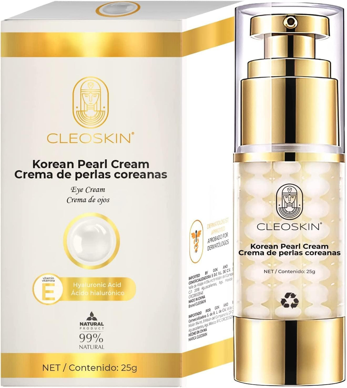 CLEOSKIN Crema contorno de ojos de Perlas Coreanas, elimina ojeras, iguala el tono de la piel, reafirmante, hidratante, skincare coreano, Belleza (Crema de perlas Coreanas, 25g)