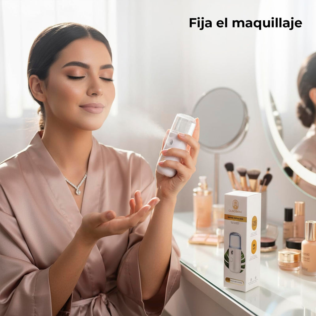 CLEOSKIN Nano Sprayer Facial Portátil 30 ml | Atomizador Facial de Bruma Fina para Hidratación Instantánea | Recargable USB | Ideal para Maquillaje y Skincare | Regalo de Navidad para Mujer
