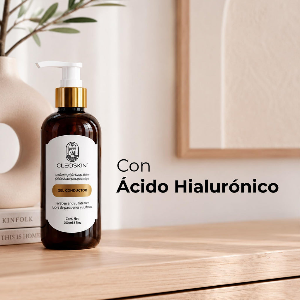 CLEOSKIN Gel Conductor para Aparatología 250ml | Hidratante Facial y Corporal | Compatible con Dispositivos de Microcorriente, Radiofrecuencia, EMS y Ultrasonido | Textura Neutra y no Pegajosa