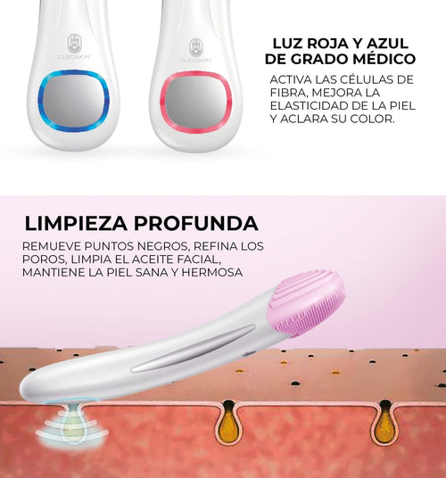 CLEOSKIN Cepillo Electrico de Limpieza Facial, ultrasónico, exfoliante de silicona Antienvejecimiento para todo tipo de pieles. Belleza premium mujer. Skincare. Cleoskin (Cepillo Limpiador Facial)