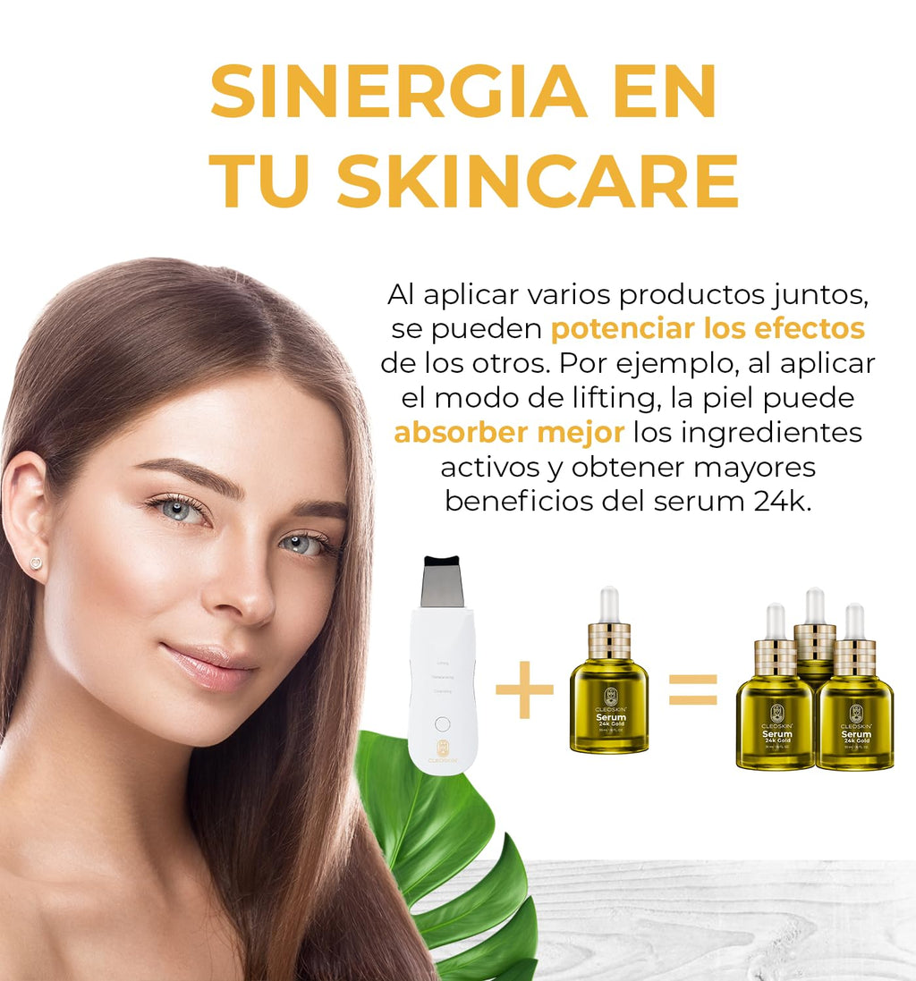 CLEOSKIN Espátula Peeling ultrasónica y turbo removedor de espinillas y puntos negros, exfolia la piel. elimina el sebo facial, máquina de limpieza profunda para acné, comedones, granos. Cuidado de la piel, skincare.