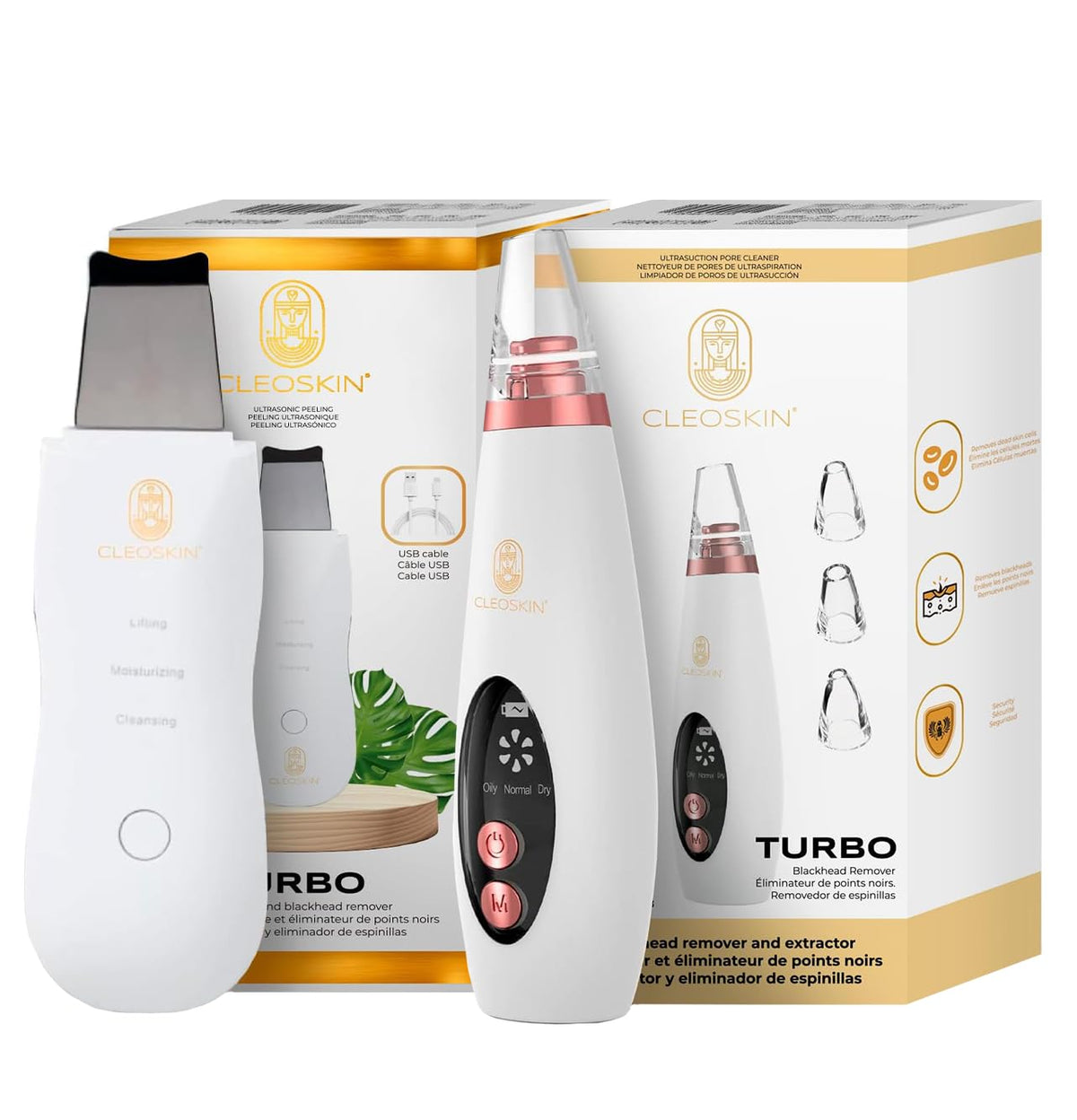 CLEOSKIN Espátula Peeling ultrasónica y turbo removedor de espinillas y puntos negros, exfolia la piel. elimina el sebo facial, máquina de limpieza profunda para acné, comedones, granos. Cuidado de la piel, skincare.