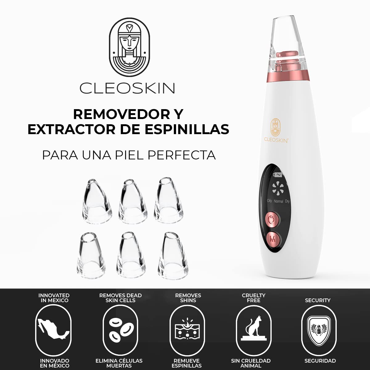 CLEOSKIN Espátula Peeling ultrasónica y turbo removedor de espinillas y puntos negros, exfolia la piel. elimina el sebo facial, máquina de limpieza profunda para acné, comedones, granos. Cuidado de la piel, skincare.