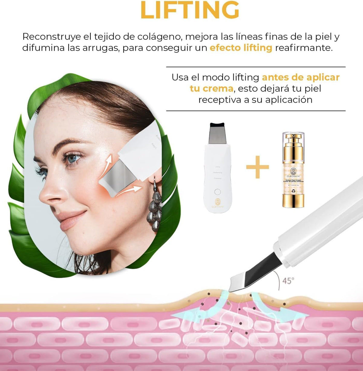 CLEOSKIN Kit Espátula peelong ultrasónico y cepillo de limpieza facial, Extractor de puntos negros y espinillas, limpiador de poros