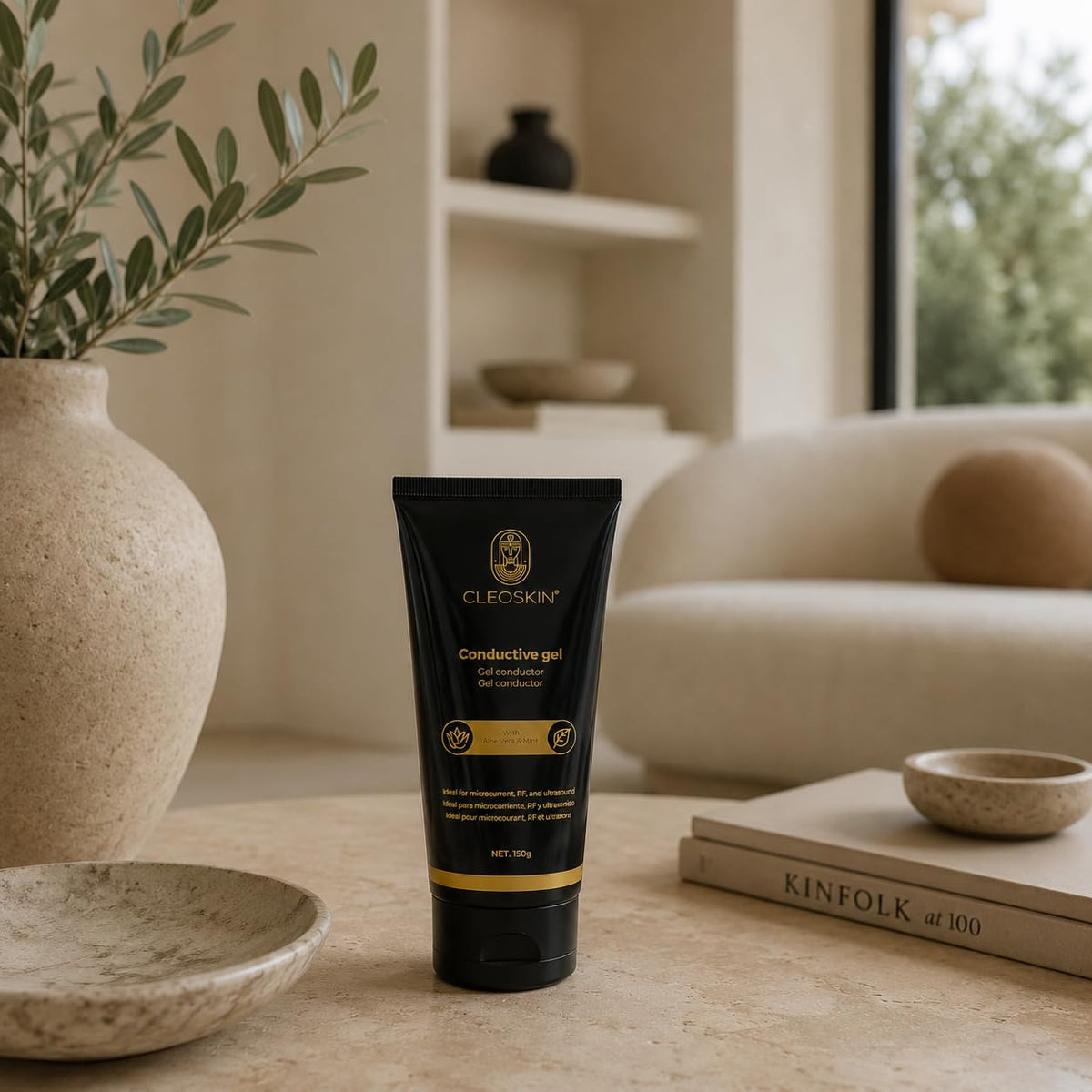 CLEOSKIN Gel Conductor Facial con Aloe Vera (150g) – Gel para Microcorriente, Radiofrecuencia y Ultrasonido para Hidratación Profunda y Efecto Lifting Reafirmante