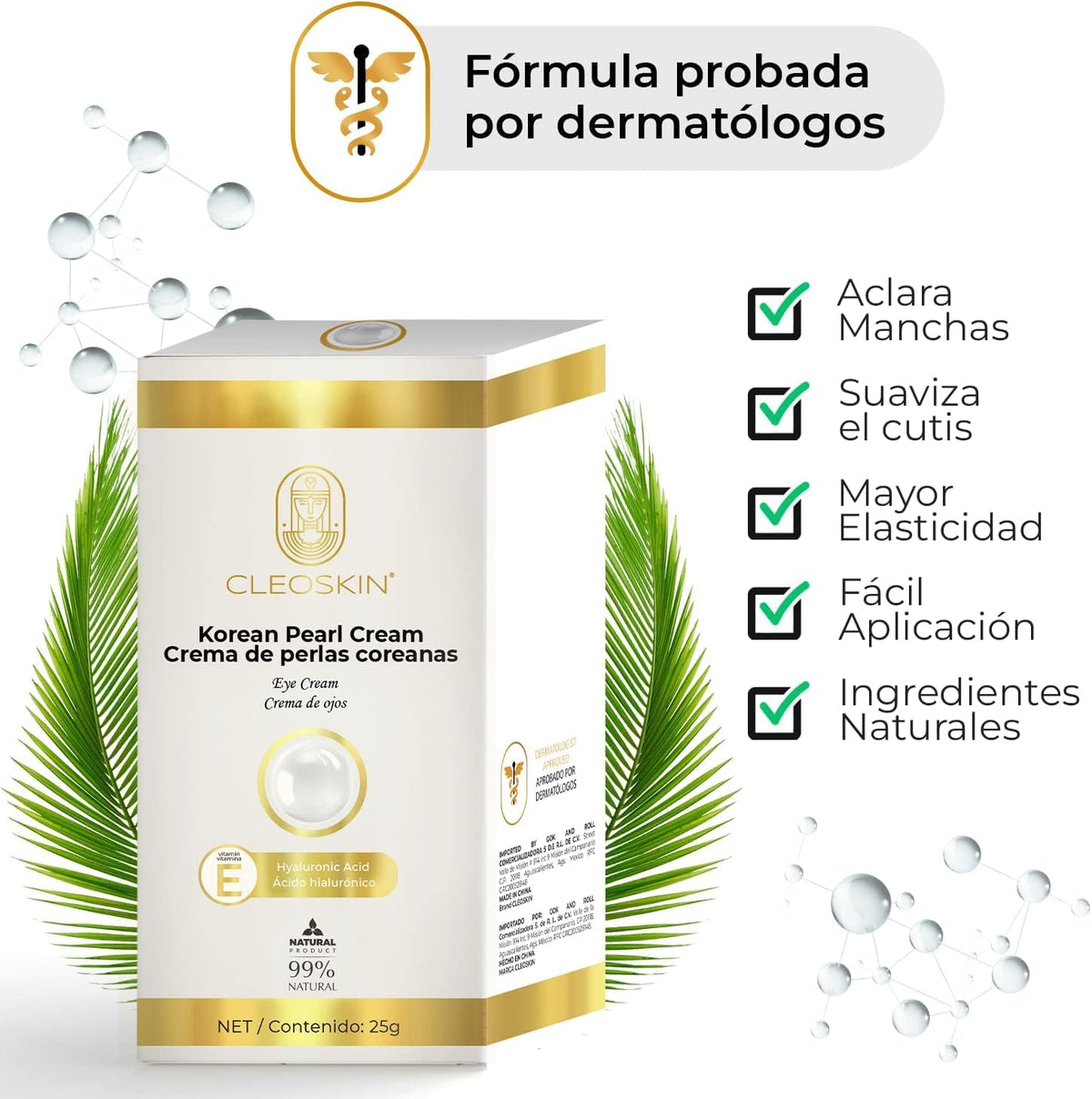 CLEOSKIN Crema contorno de ojos de Perlas Coreanas, elimina ojeras, iguala el tono de la piel, reafirmante, hidratante, skincare coreano, Belleza (Crema de perlas Coreanas, 25g)