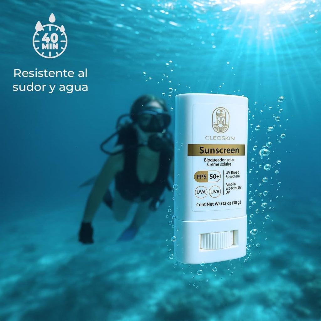 CLEOSKIN Bloqueador Solar en Barra FPS 50+ | Protección UVA/UVB | Con Vitamina C y Ácido Hialurónico | 20g | Facial y Corporal | Textura Invisible y No Grasa