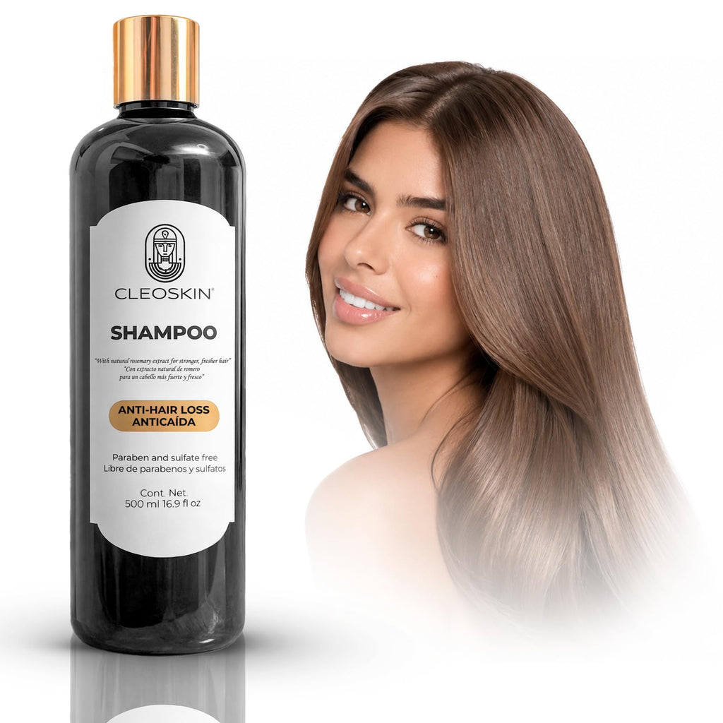 CLEOSKIN Shampoo de Romero para Crecimiento Capilar y Control de Grasa – Tratamiento con Pantenol y Infusión Natural para Fortalecer el Cabello y Aportar Brillo