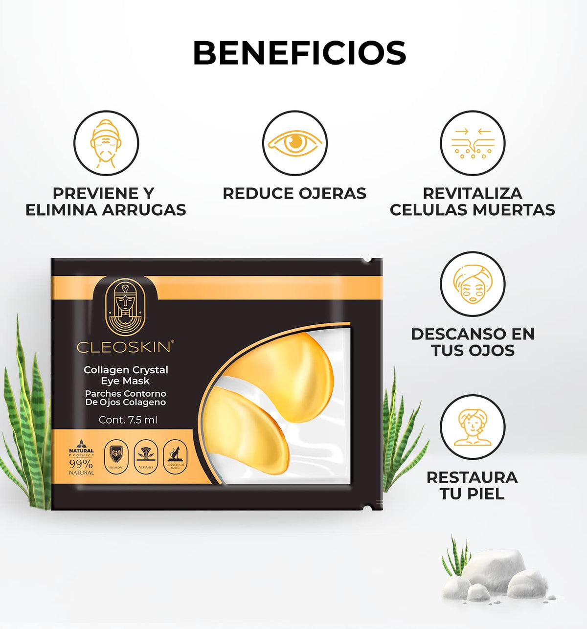 CLEOSKIN Parches de Ojos 24K Colágeno | Reduce Ojeras, Bolsas e Hinchazón | Hidratantes para Contorno de Ojos