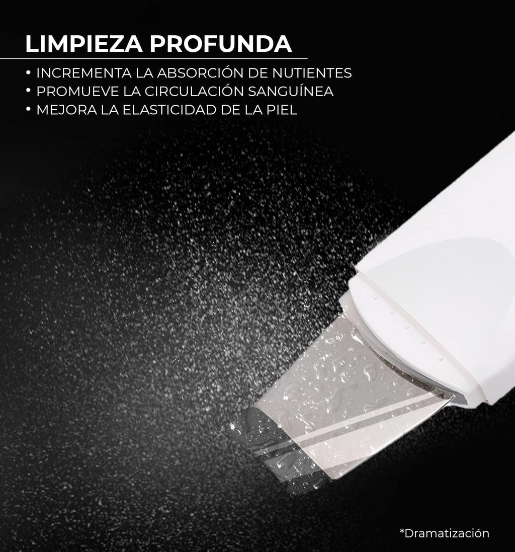 CLEOSKIN Espátula Peeling ultrasónica y turbo removedor de espinillas y puntos negros, exfolia la piel. elimina el sebo facial, máquina de limpieza profunda para acné, comedones, granos. Cuidado de la piel, skincare.