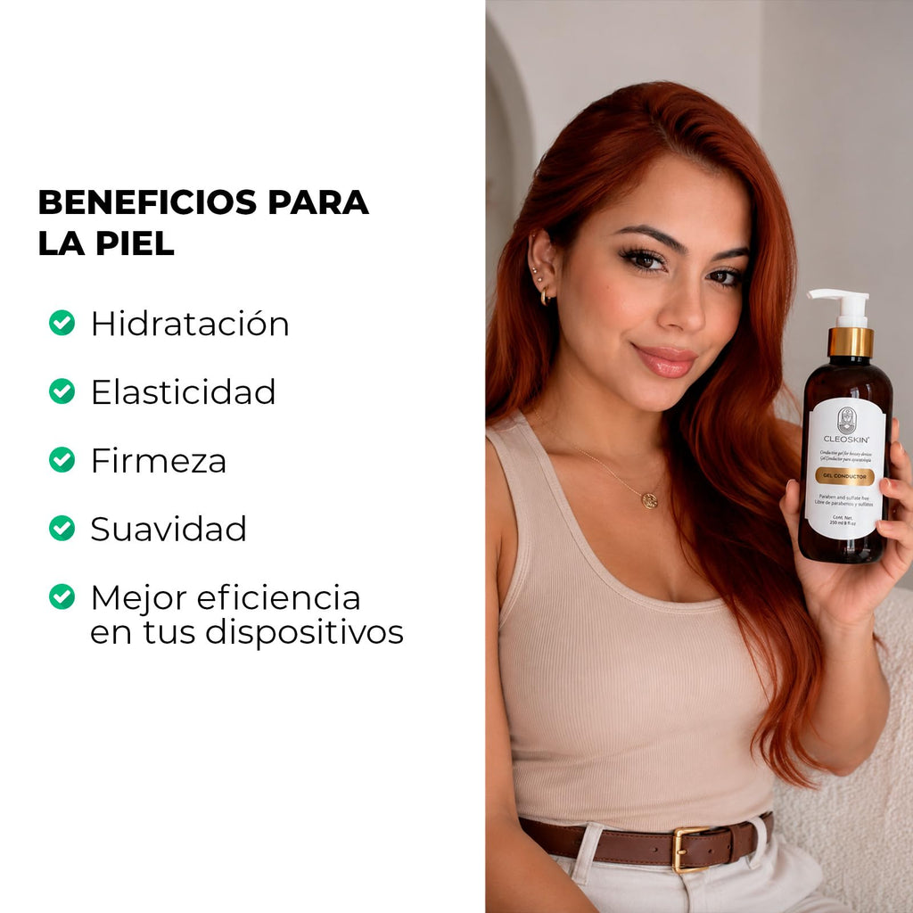 CLEOSKIN Gel Conductor para Aparatología 250ml | Hidratante Facial y Corporal | Compatible con Dispositivos de Microcorriente, Radiofrecuencia, EMS y Ultrasonido | Textura Neutra y no Pegajosa