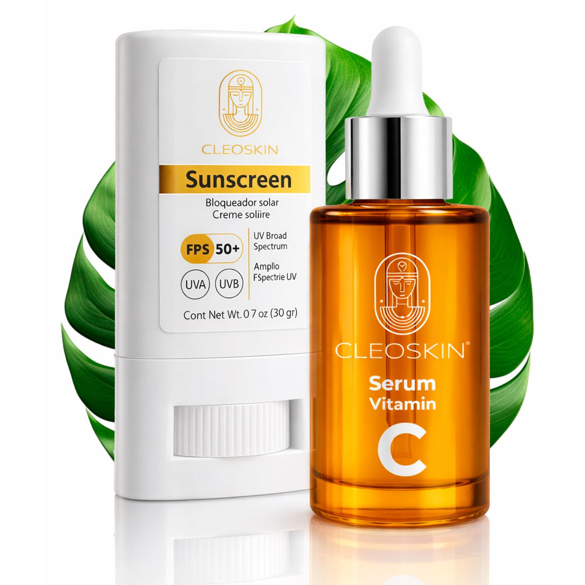 CLEOSKIN Bloqueador Solar en Barra FPS 50+ | Protección UVA/UVB | Con Vitamina C y Ácido Hialurónico | 20g | Facial y Corporal | Textura Invisible y No Grasa