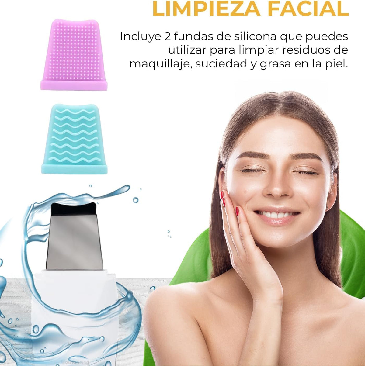 CLEOSKIN Kit Espátula peelong ultrasónico y cepillo de limpieza facial, Extractor de puntos negros y espinillas, limpiador de poros