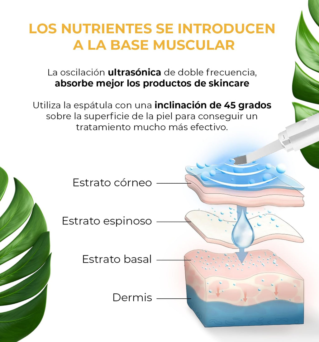CLEOSKIN Espátula Peeling ultrasónica y turbo removedor de espinillas y puntos negros, exfolia la piel. elimina el sebo facial, máquina de limpieza profunda para acné, comedones, granos. Cuidado de la piel, skincare.