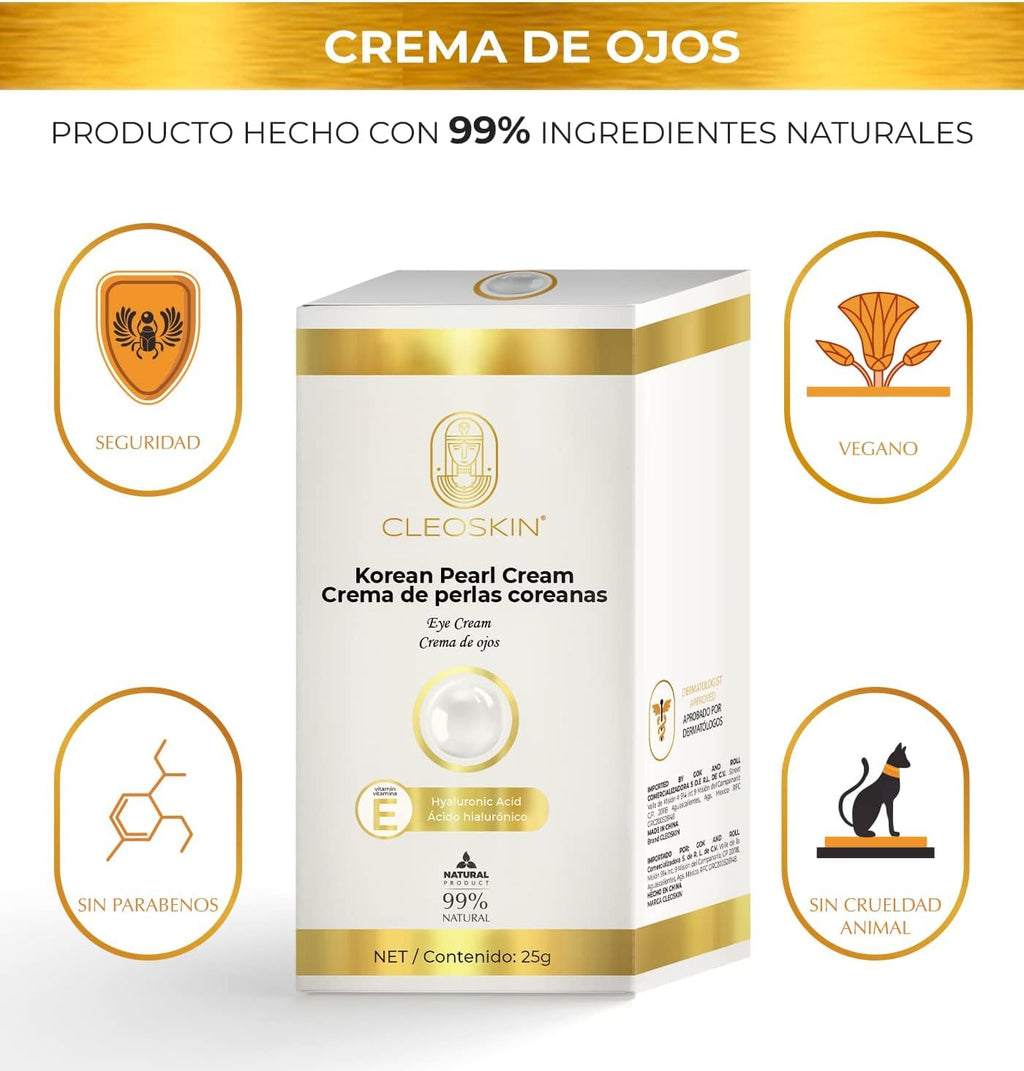 CLEOSKIN Crema contorno de ojos de Perlas Coreanas, elimina ojeras, iguala el tono de la piel, reafirmante, hidratante, skincare coreano, Belleza (Crema de perlas Coreanas, 25g)
