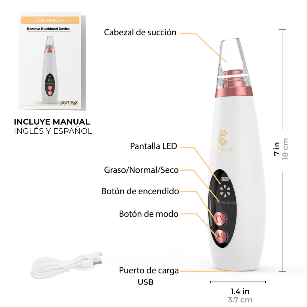 CLEOSKIN Espátula Peeling ultrasónica y turbo removedor de espinillas y puntos negros, exfolia la piel. elimina el sebo facial, máquina de limpieza profunda para acné, comedones, granos. Cuidado de la piel, skincare.