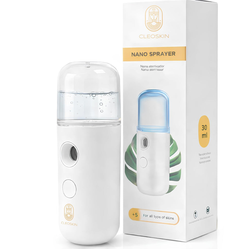CLEOSKIN Nano Sprayer Facial Portátil 30 ml | Atomizador Facial de Bruma Fina para Hidratación Instantánea | Recargable USB | Ideal para Maquillaje y Skincare | Regalo de Navidad para Mujer