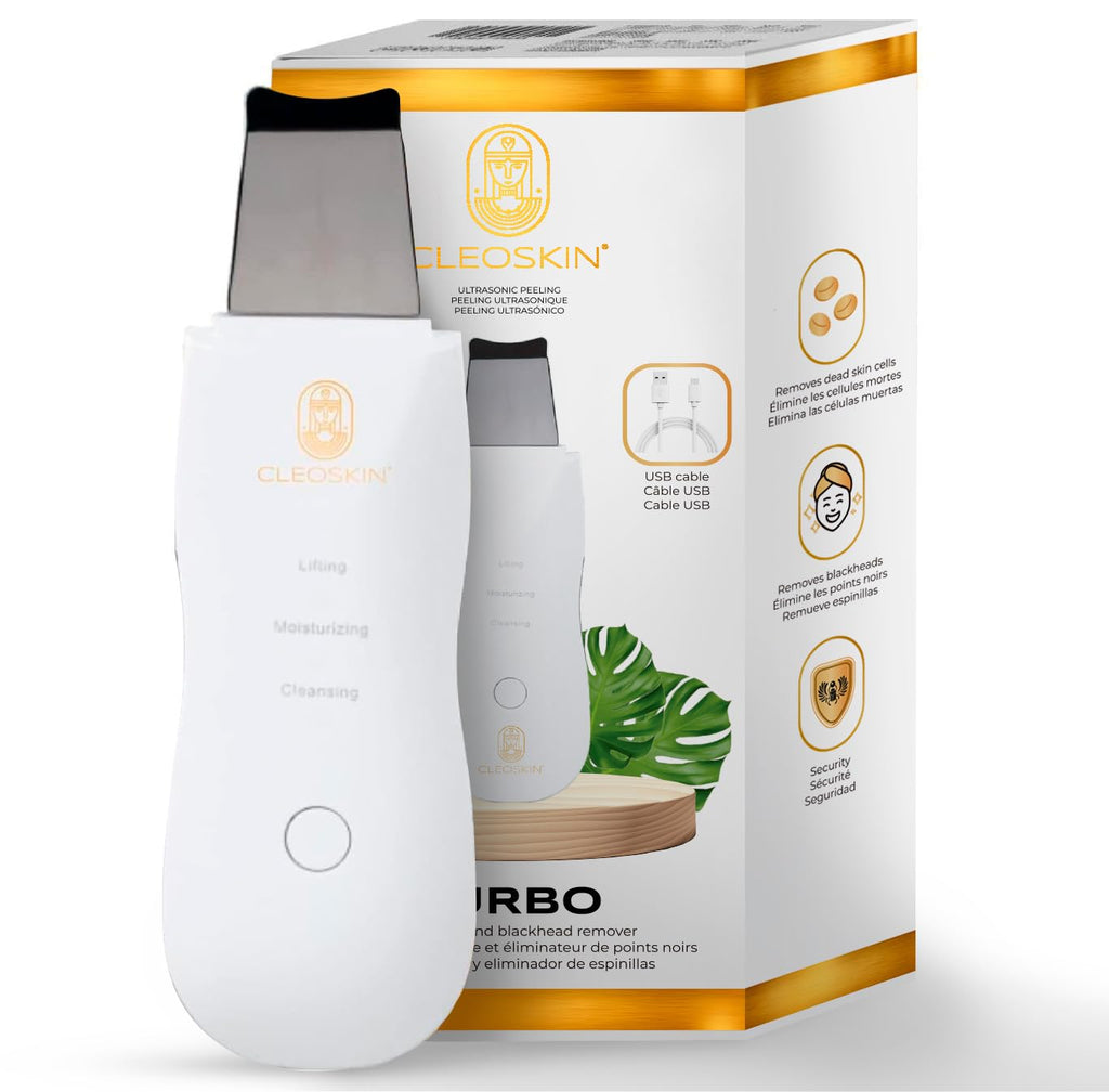 CLEOSKIN Espátula Peeling ultrasónica y turbo removedor de espinillas y puntos negros, exfolia la piel. elimina el sebo facial, máquina de limpieza profunda para acné, comedones, granos. Cuidado de la piel, skincare.