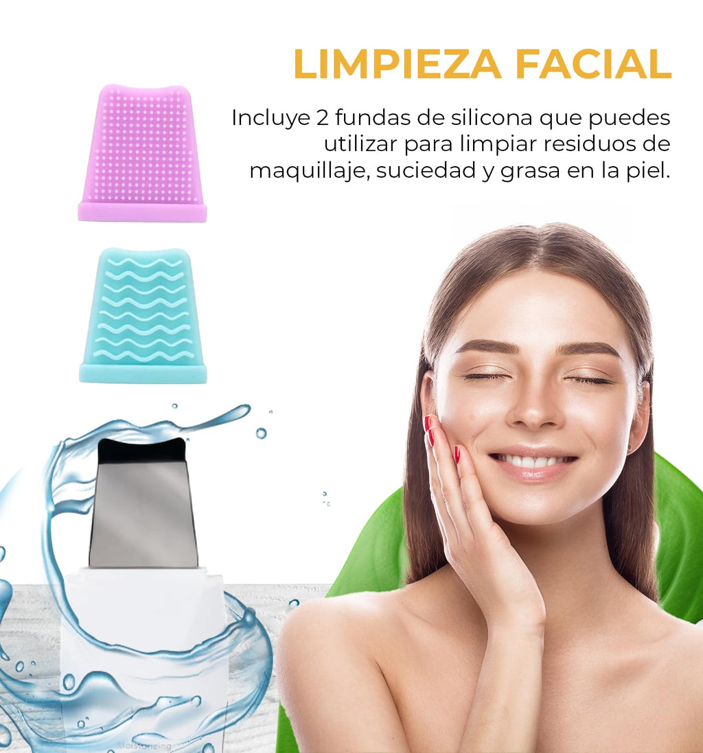 CLEOSKIN Espátula Peeling ultrasónica y turbo removedor de espinillas y puntos negros, exfolia la piel. elimina el sebo facial, máquina de limpieza profunda para acné, comedones, granos. Cuidado de la piel, skincare.