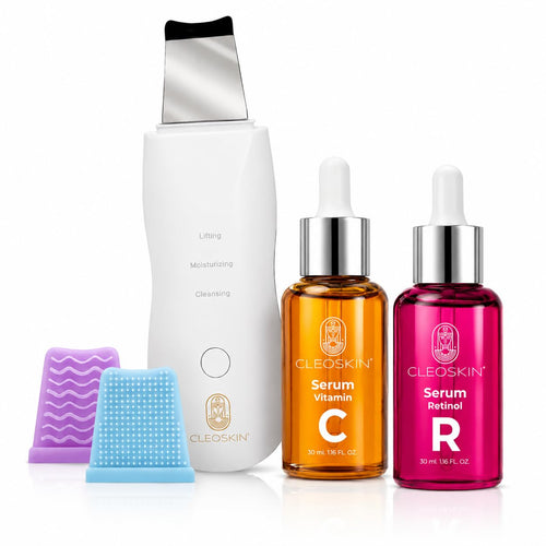 CLEOSKIN Espátula Peeling ultrasónica y turbo removedor de espinillas y puntos negros, exfolia la piel. elimina el sebo facial, máquina de limpieza profunda para acné, comedones, granos. Cuidado de la piel, skincare.